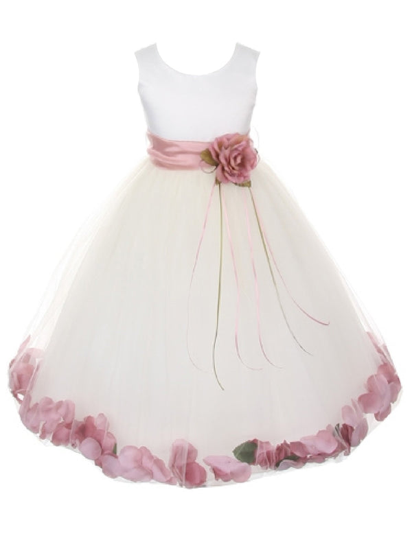 Big Girls Ivory Multi Color Petal Sash Junior Bridesmaid Plus Size Dress 16.5-20.5 - SophiasStyle.com